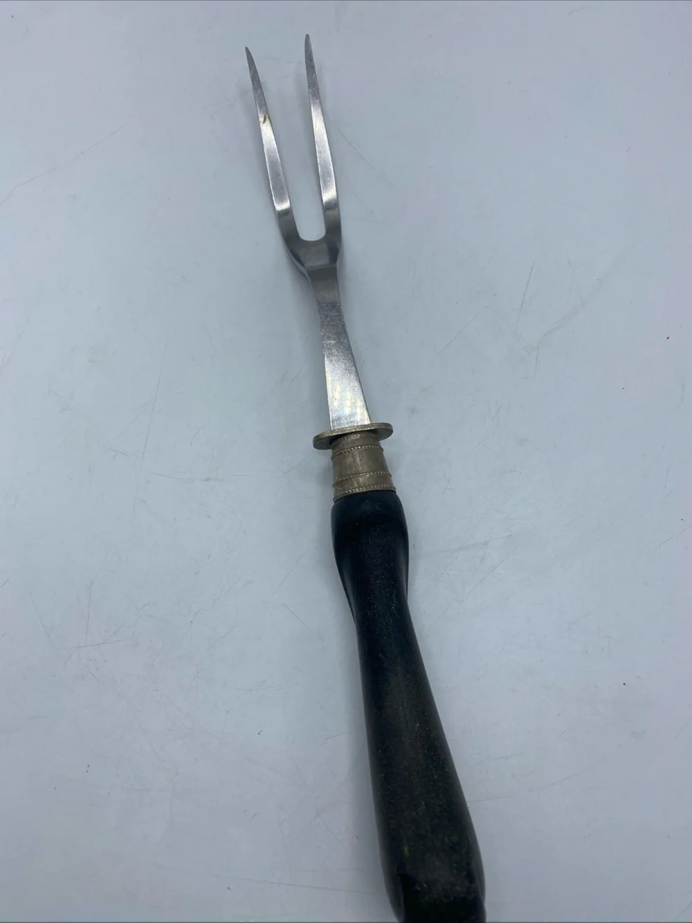 Vintage Flint Carving Fork 12” Stainless Steel Black Handle Meat Fork 2 Prong